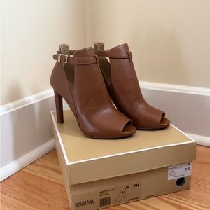 Michael Kors Tan Lawson Leather Open-Toe Ankle Boot